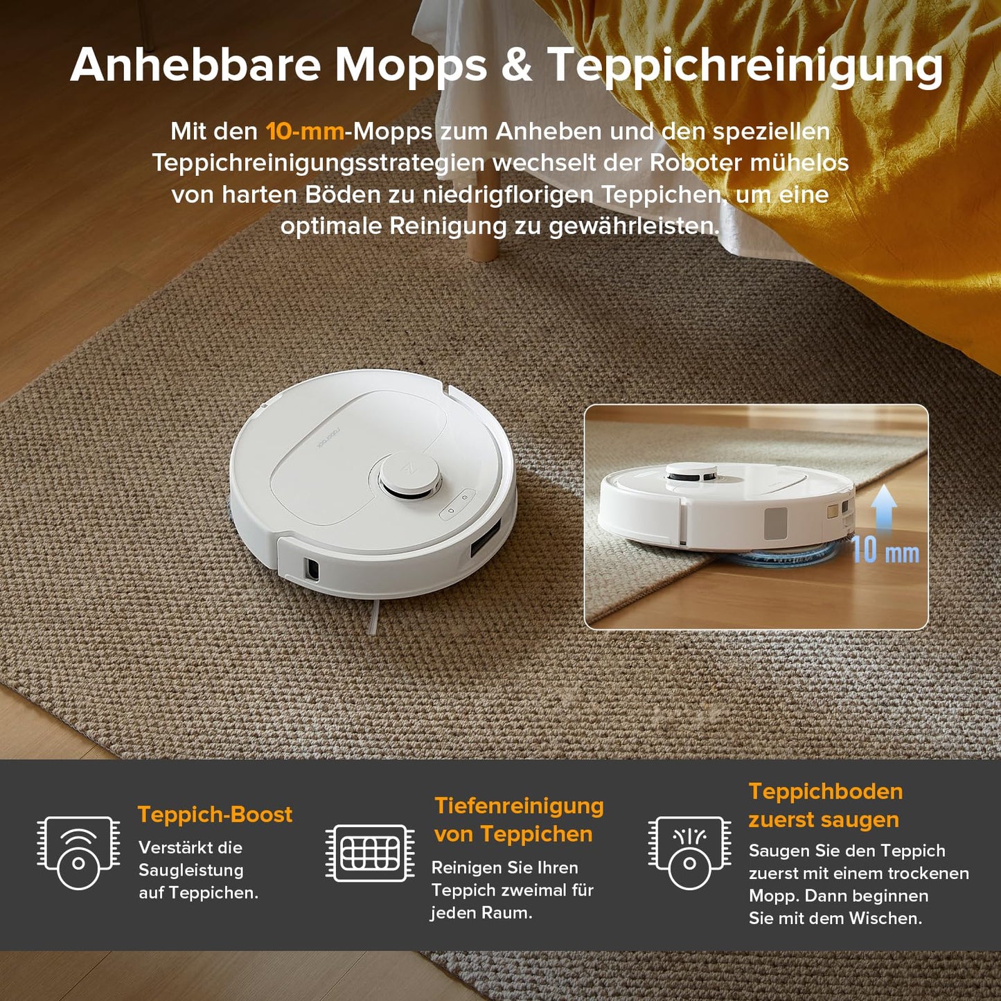Roborock Qrevo Saugroboter 8000Pa, Wischfunktion, Dock, Weiß